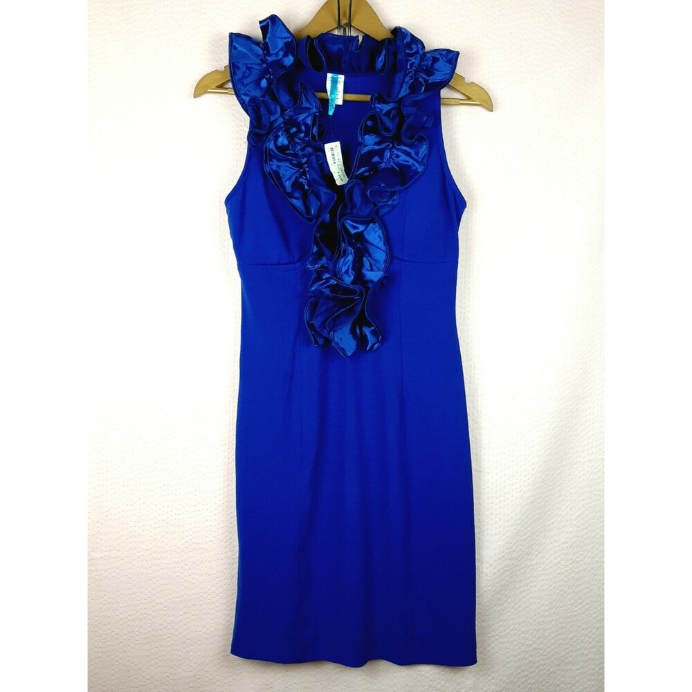 NEW Noa Women Evening Dress Ruffle Collar Sleeveless Unlined Bodycon Padded S